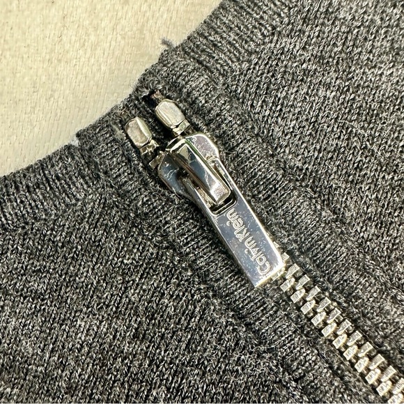 NWT Calvin Klein Gray Sweater Knit Midi Dress With Silver Zipper Details Size M - Picture 6 of 12